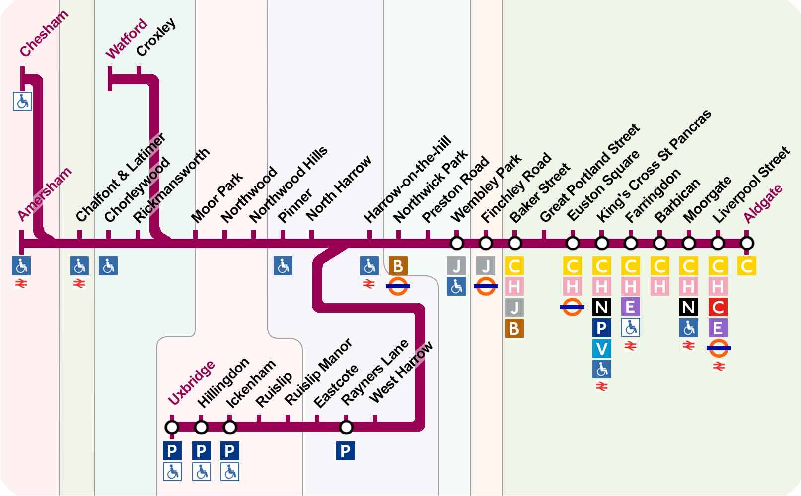 plan ligne Metropolitan metro londres